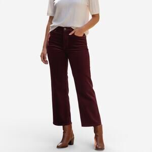 Zara Burgundy Wine Wide Leg Cropped Corduroy Pants Trousers Sz 2